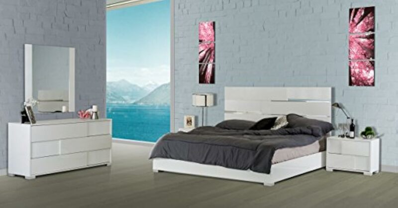 مجموعة Bartolemo لتخزين غرف النوم ، حديثة إيطالية الصنع ، منصة نوم مزخرفة بأرجل معدنية ، يمين