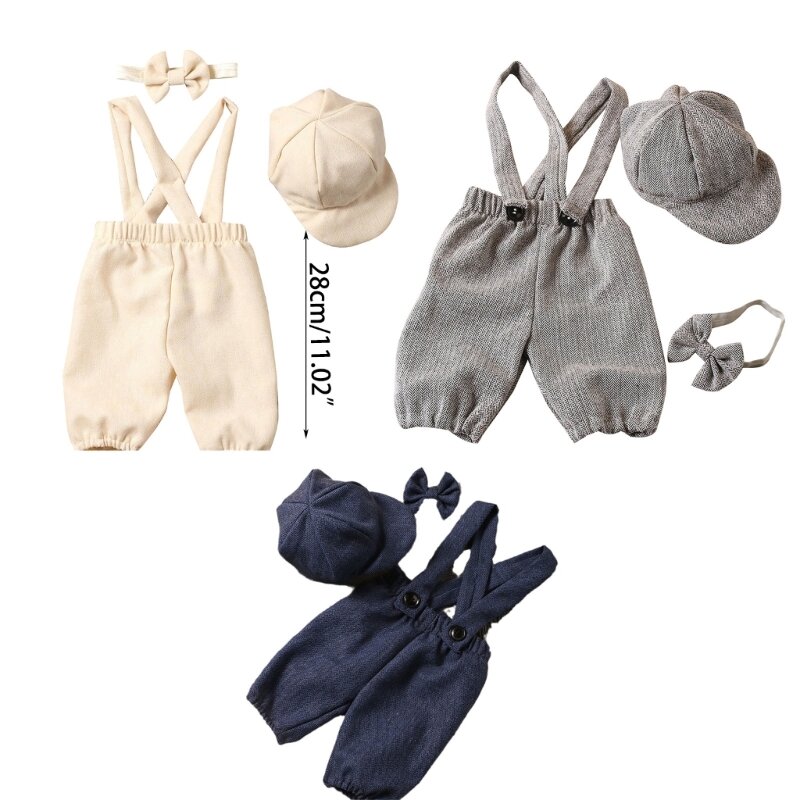 Costume da neonato per fotografia, abbigliamento vintage, uniforme, berretto, cappello, bretelle, pantaloni, oggetti scena
