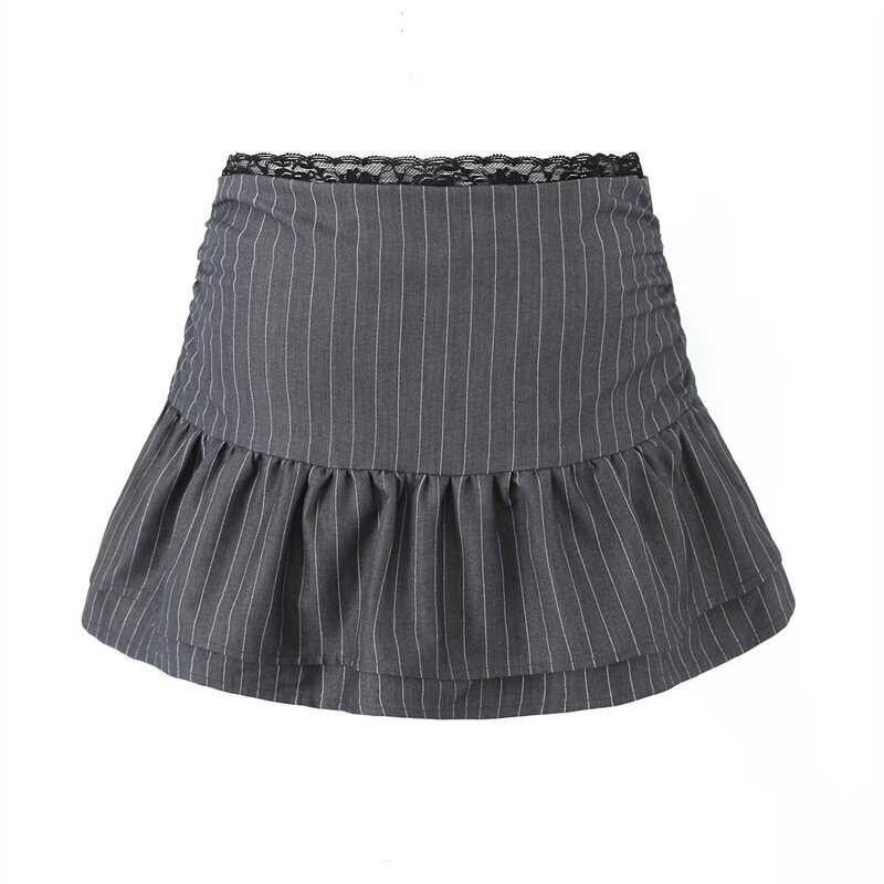 KEYANKETIAN 2024 nowa premiera damska Mini spódniczka w paski pikantna dziewczyna Y2K dekoracja ze sznurkiem boczny zamek błyskawiczny spódnica w stylu niskim