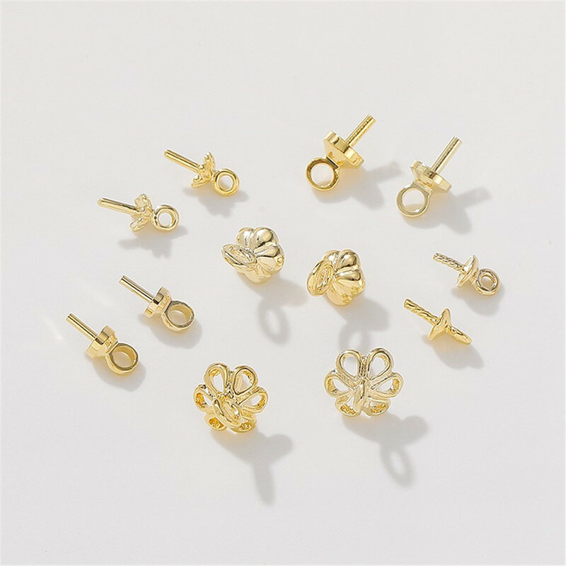 Colgante de perlas envueltas en oro de 14K y 18k con medio agujero, soporte de cuentas, conjunto de flores, sombrero, collar hecho a mano, pendientes, accesorios de joyería