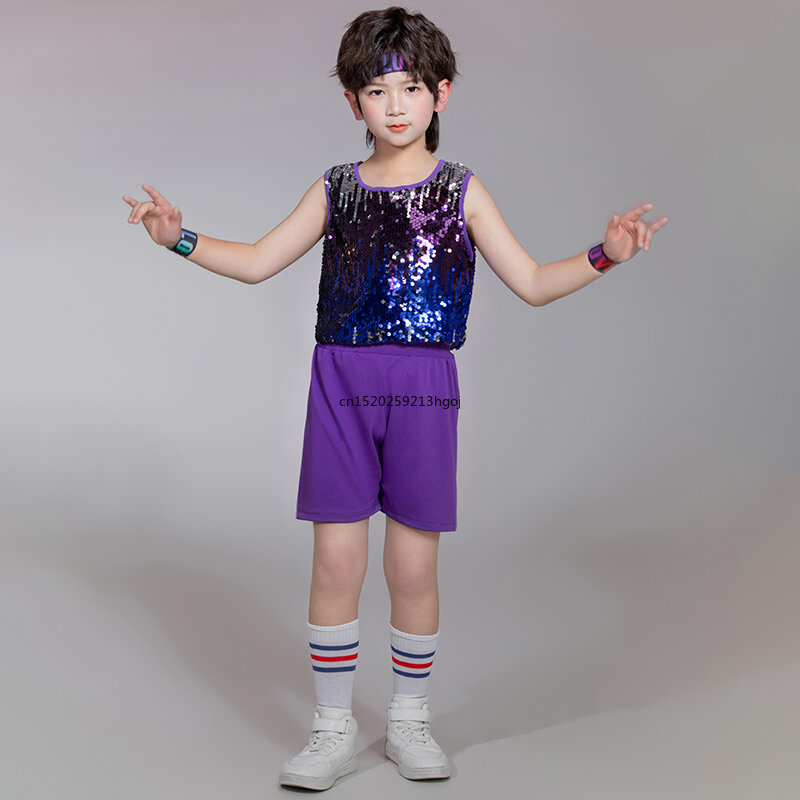 Boys/Girls Sequined Jazz Kindergarten Performance Costume Children’s Day Hip-hop Dance Street Dance Performance Clothes