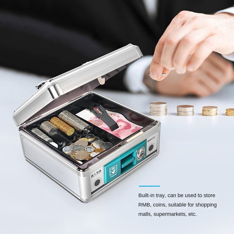 Aluminum alloy storage box with lock valuables storage box supermarket cash register box, Perfect for Home or Office