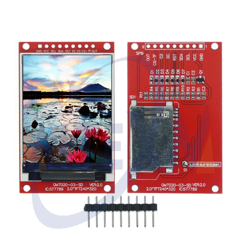 Unidad de pantalla TFT IC ST7789V de 2,0 pulgadas, interfaz SPI de matriz de puntos para Arduio, módulo de pantalla LCD a todo Color con tarjeta SD, 240x320