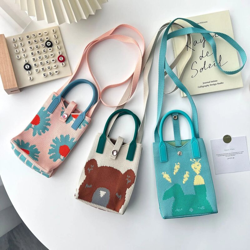 Женская летняя свежая мини-сумка с рисунком, милая Студенческая сумка-мессенджер, вязаные кошельки на плечо, сумка для покупок