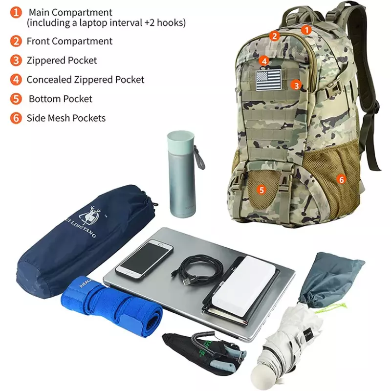 Mochila táctica Molle de 35L, bolsa informal de asalto para viajes al aire libre, senderismo, Camping, caza, escalada
