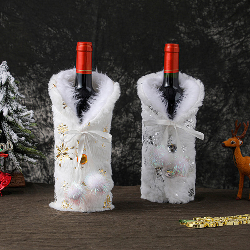1Pc Kerst Rode Wijn Fles Hoezen Tas Pluche Stoffen Vakantie Kerstman Champagne Fles Cover Kerst Decoraties Voor Thuis
