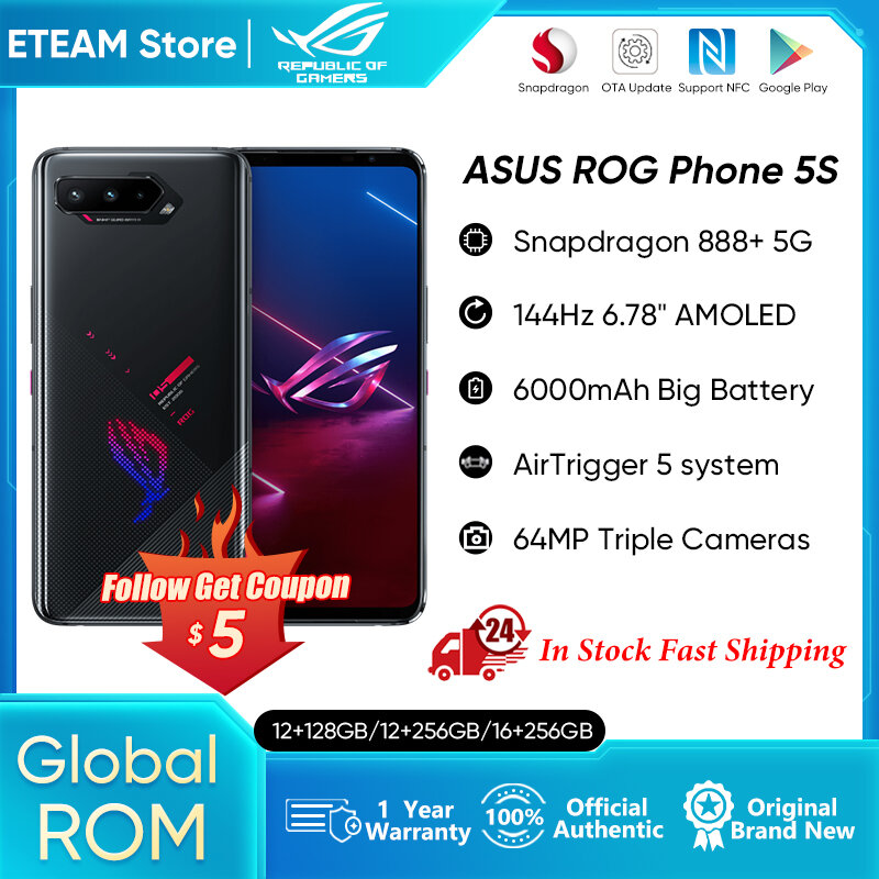 ASUS-ROG 5S, Global ROM, 12GB, 128GB, Snapdragon 888 +, 6000mAh, 65W Fast Charging, Professional Gaming