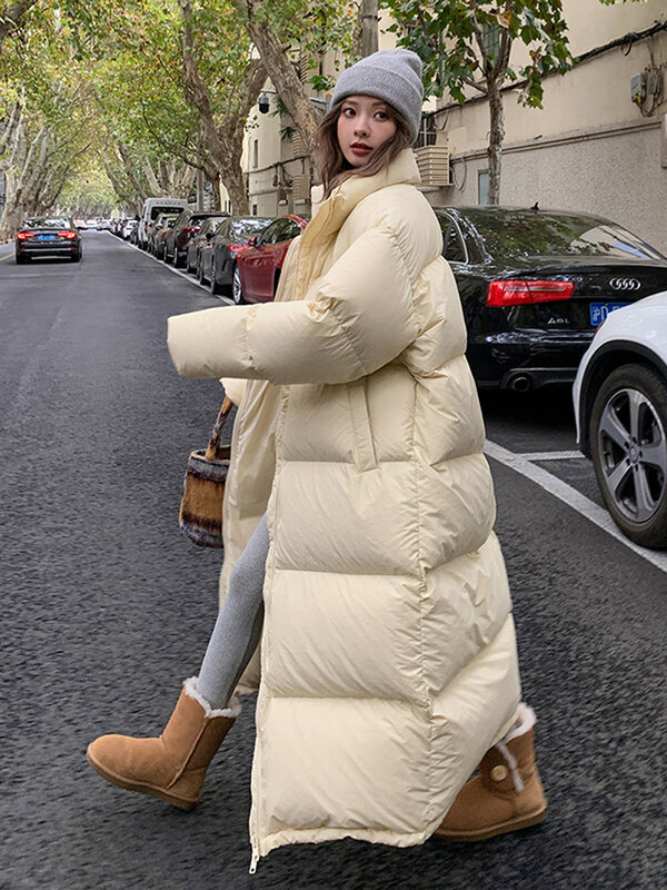 Jaket panjang kebesaran wanita, jaket panjang katun berbantalan kasual tebal hangat ritsleting musim dingin