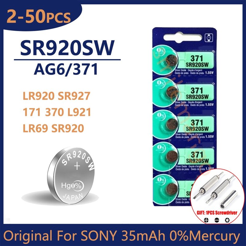 Baterias de botão originais para brinquedos de relógio, Bateria Remota Cell Coin, Sony AG6, 371, SR920SW, LR920, SR927, 171, 370, L921, LR69, SR920