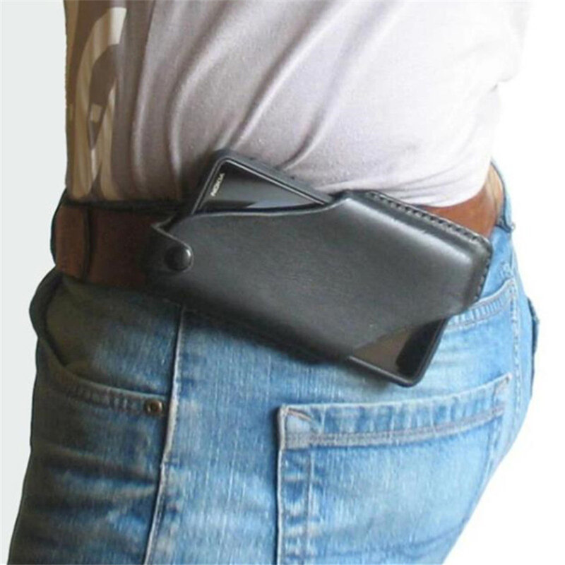 Lightweight Belt Phone Pouch Multi-Purpose Black PU Belt Holster Holder for Men Carrying Pouch