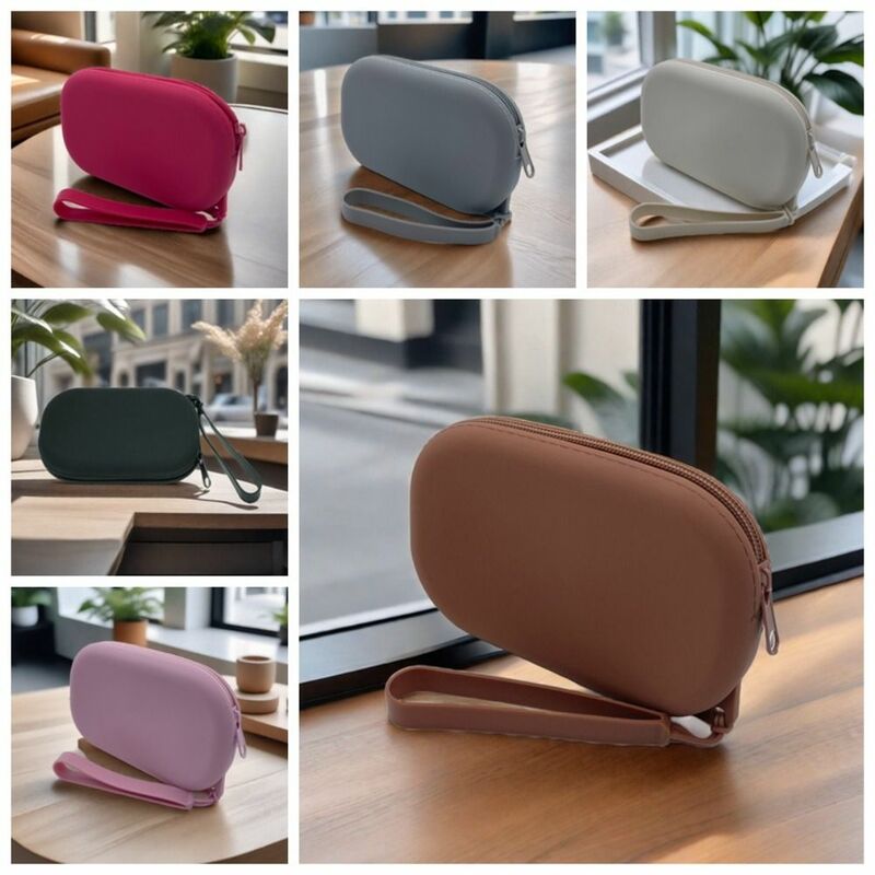Morandi tas dompet koin kosmetik silikon, tas penyimpanan multifungsi kapasitas besar warna Solid, tas barang kecil persegi panjang