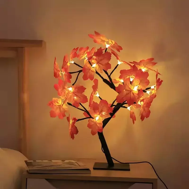 요정 꽃 나무 테이블 램프, 메이플 리프 램프, 장미 야간 조명, USB 작동, 웨딩 파티 선물, 할로윈 장식, 24 LED