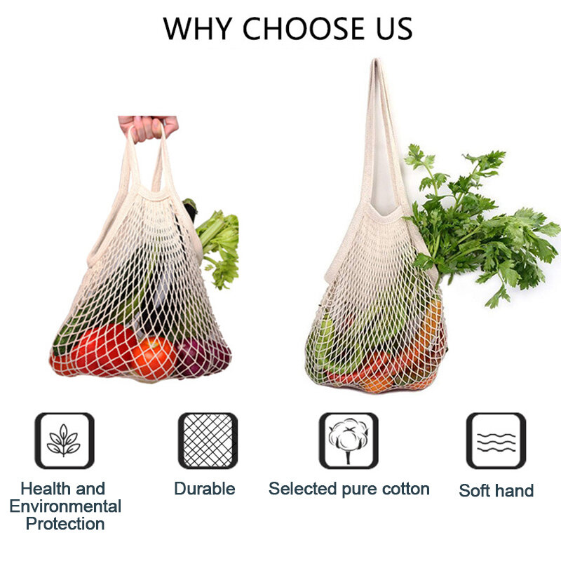 Reusable Grocery ผลิตกระเป๋าตาข่ายผ้าฝ้ายนิเวศวิทยาตลาด String สุทธิ Tote กระเป๋าครัวผักผลไม้แขวน Home