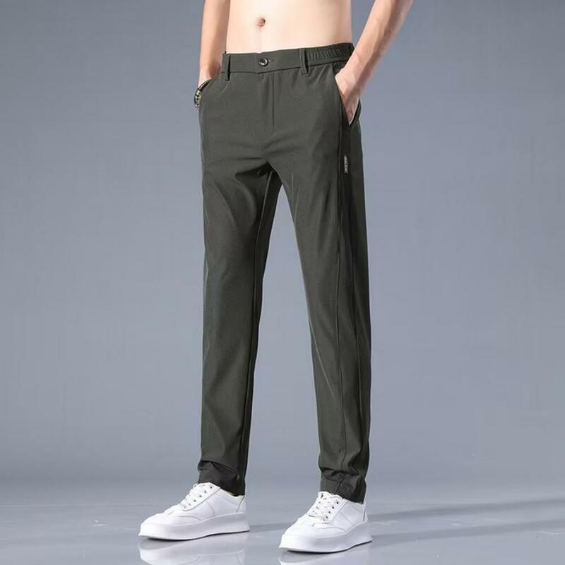 Stylish Men Suit Pants Pockets Slim Fit Zipper Button Closure Men Trousers  Soft Men Summer Pants Male Clothes