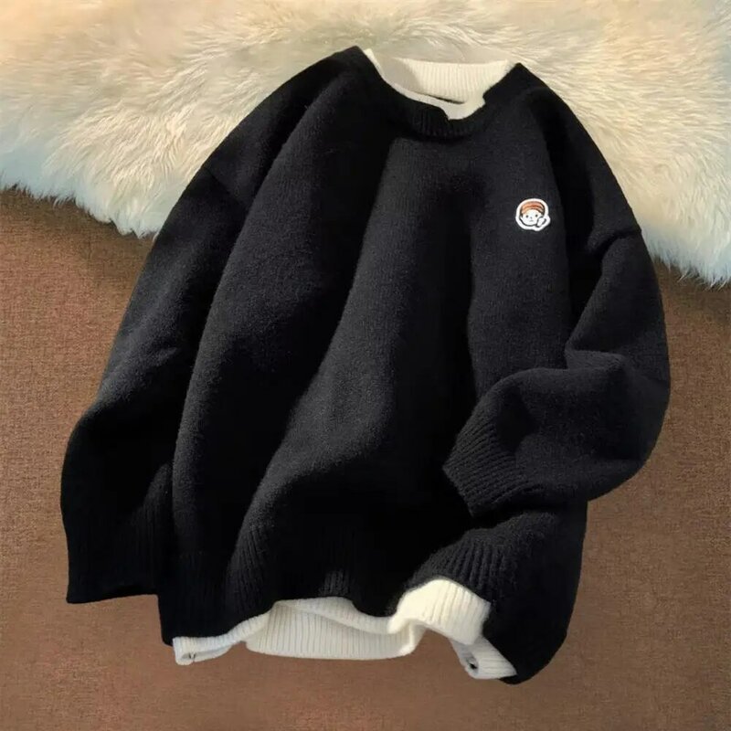 Gefälschte zweiteilige Paar Pullover bestickt Unisex Paar Pullover trend ige lose faule Strick oberteile für Männer Frauen Retro gefälschte zweiteilig