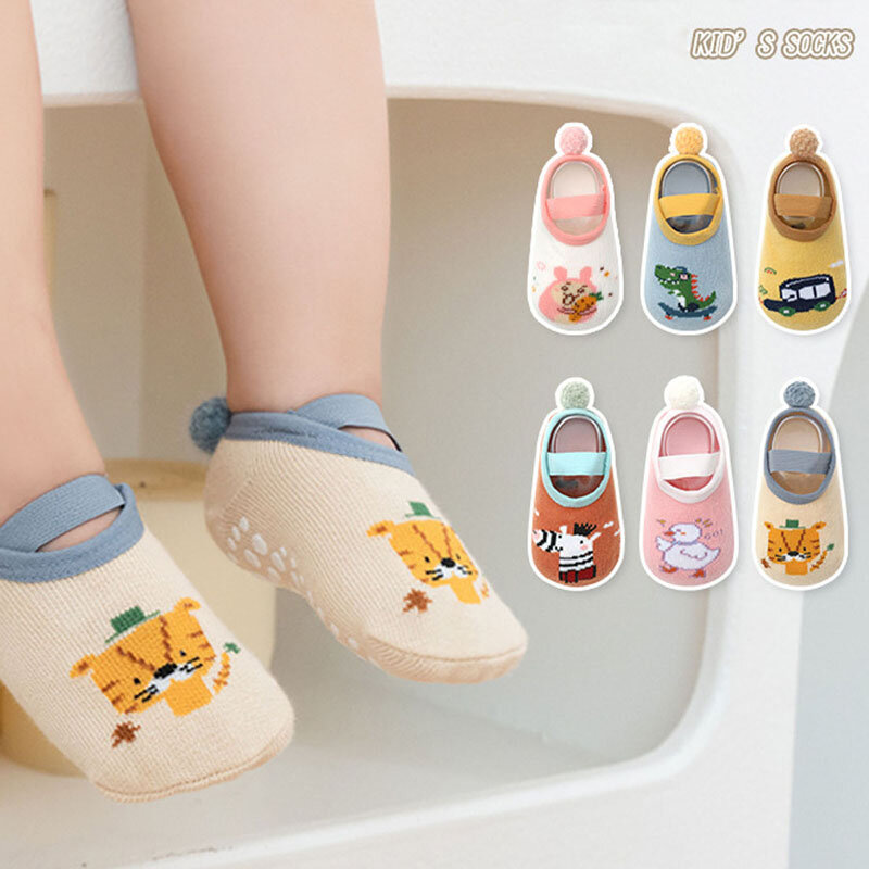 Носки для новорожденных девочек и мальчиков, Нескользящие милые носки с мультяшным принтом животных для малышей, короткие носки до щиколотки