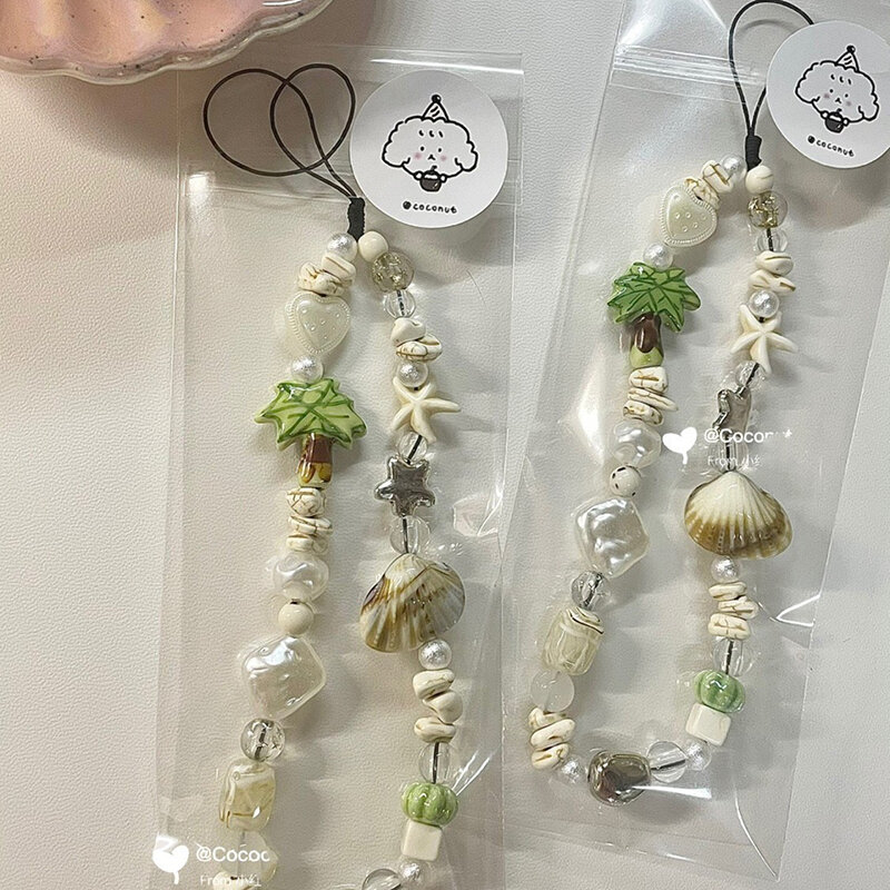 Summer Acrylic Shell Shape Phone Chain Keychain Anti-Lost Telephone Hanging Cord For Women Cellphone Chain Lanyard Jewelry ﻿