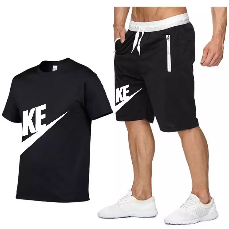 Komplety letnie męska koszulka + szorty garnitur marki zestaw z krótkim rękawem z nadrukiem koszulki bawełniane spodnie dresowe męskiej odzieży sportowej 2024