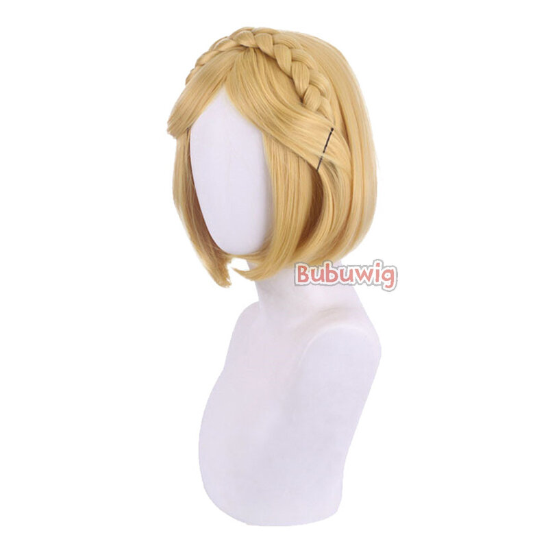 Bubuwig syntetyczne włosy Zelda Cosplay peruki legenda Zelda księżniczka Zelda 30cm krótkie proste peruki Bob Party żaroodporne