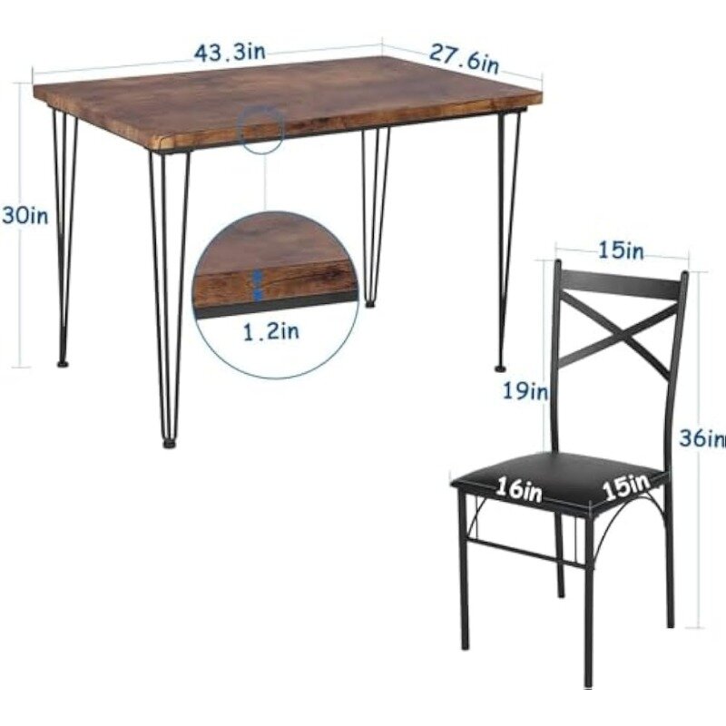 Vecelo-家庭用家具セット,朝食用,4椅子,黒のダイニングテーブル,レトロ,茶色,米国,キッチン,5個