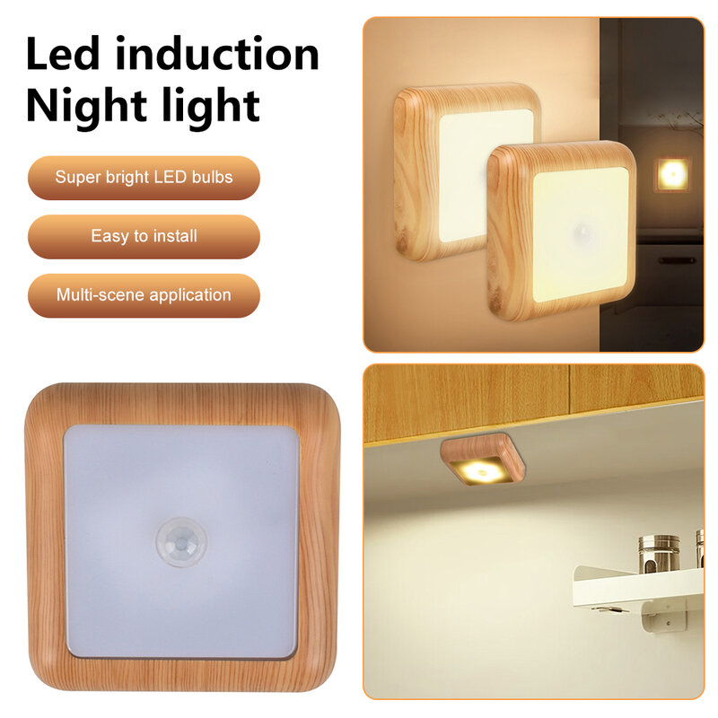 LED Motion Sensor Night Light Battery Powered Wireless Lighting Stairs Light Bedroom Wall Lamp For Cupboard Toilet Wardrobe Home