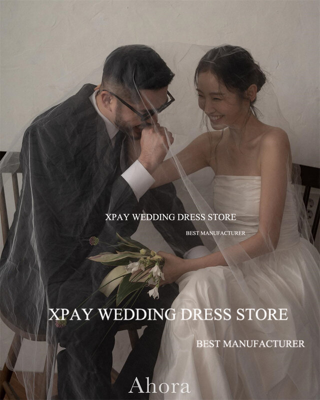 XPAY Elegant Strapless A Line Korea Wedding Dresses Pleats Taffeta Bridal Dress Backless Wedding Photos Shoot Custom Bride Gown