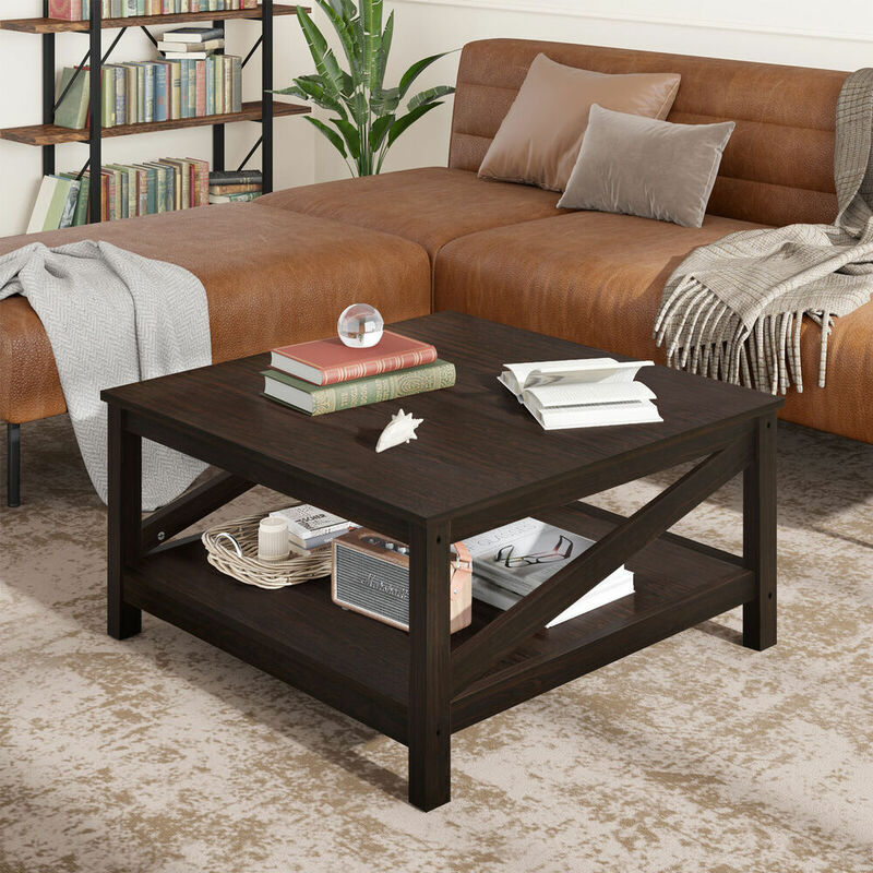 Tavolino da caffè quadrato moderno in legno da 31.5 "con ripiano aperto per soggiorno