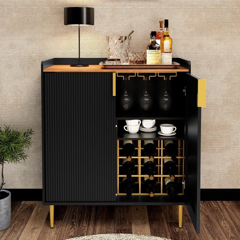 ARTPOWER-aparador de Buffet con textura estriada, moderno armario de Bar de café con estante para vino y cajones