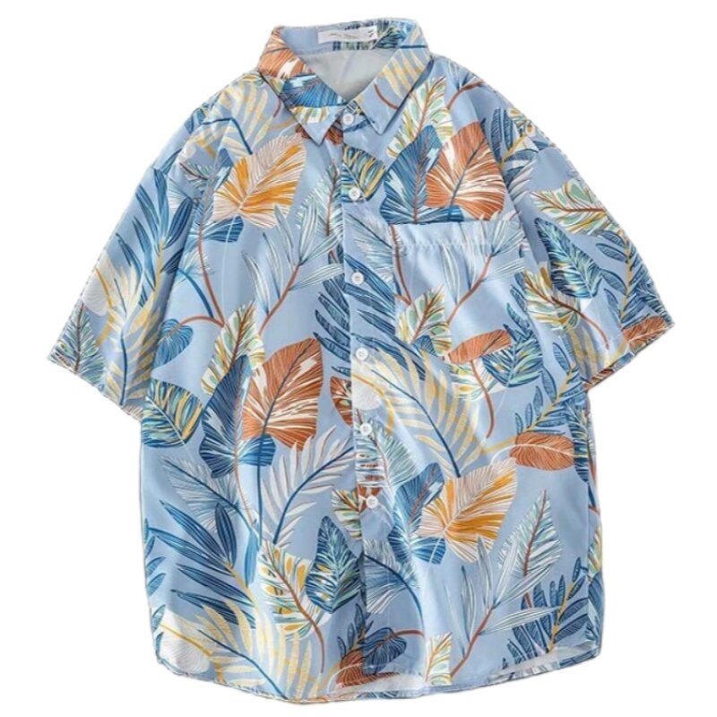 男性用ハワイアンプリントビーチシャツ,半袖,ラペル,ルーズフィット,多用途,カジュアル,美しい夏のファッション