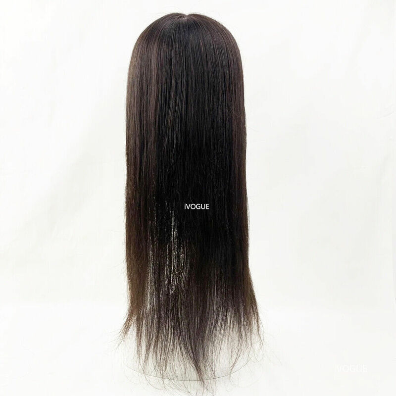 4D pinggiran lapisan sutra dasar rambut manusia Topper dengan poni untuk wanita Virgin rambut Eropa sutra kulit kepala bagian atas rambut palsu potong 6 "x 6"