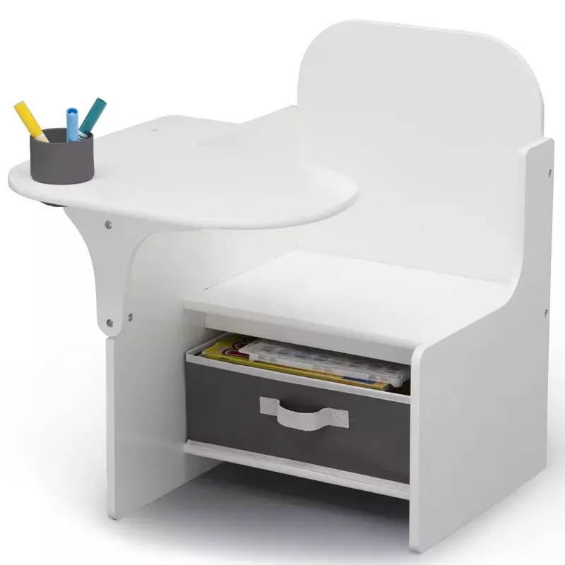 Classic Chair Desk With Storage Bin,  White