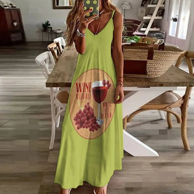 فستان بلا أكمام بتصميم زجاجي للنبيذ للنساء ، فساتين حفلات لعشاق النبيذ ، محبي النبيذ ، قليلاً ستشعر بتحسن تصميم النبيذ