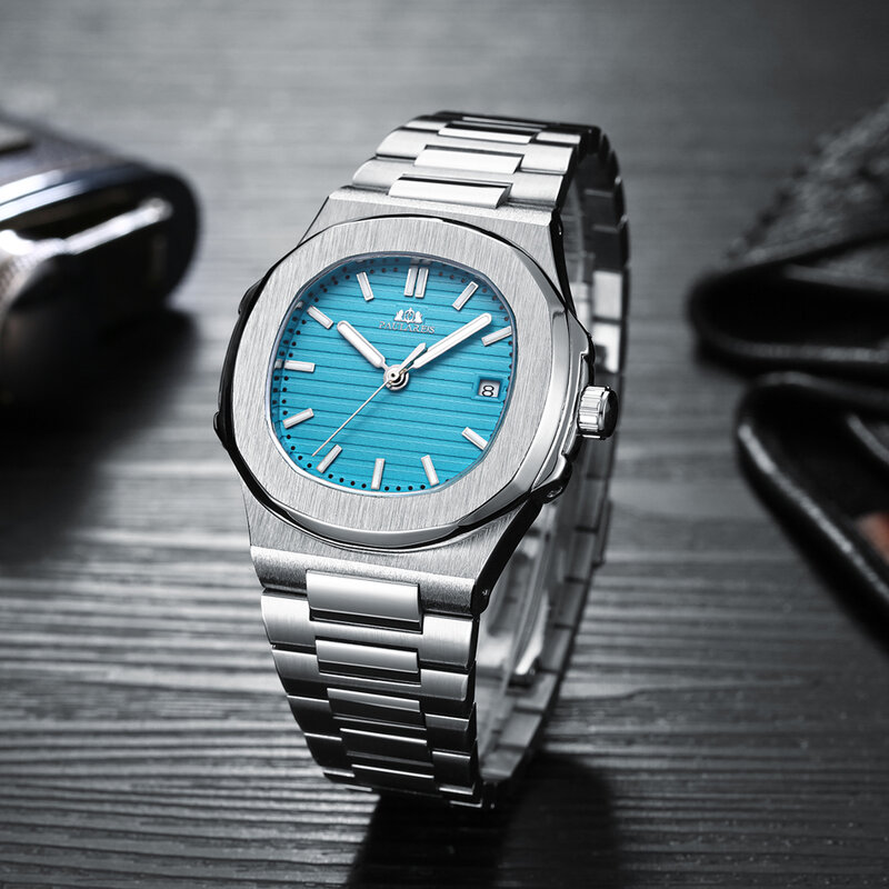 Automatic Self Wind Mechanical Luminous Stainless Steel Blue Grey Coffe Black White Dial Simple Business Men Watch