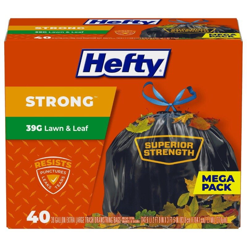 Hefty Strong Lawn & Leaf Trash Bags, 39 galões, 40 Contagem