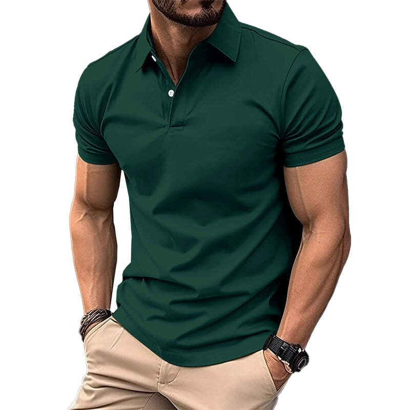 Moda-camisa masculina com manga curta e botão, uso diário, camiseta esportiva, respirável, verão