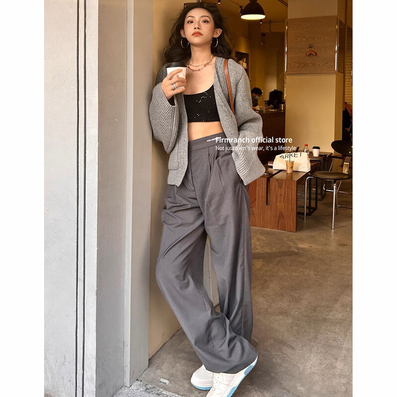 Firmranch ANN Letters Embroidery Women's Suit Pants Loose Casual  Tailoring Pants Korean autum Clothes Spring Free Shipping