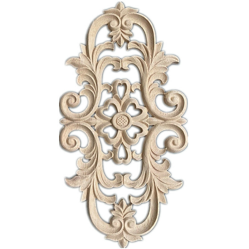 29-50cm Floral Wood Carved Decal Corner Appliques Frame Wall Furniture Woodcarving Decorative Wooden Figurines Crafts Home Decor