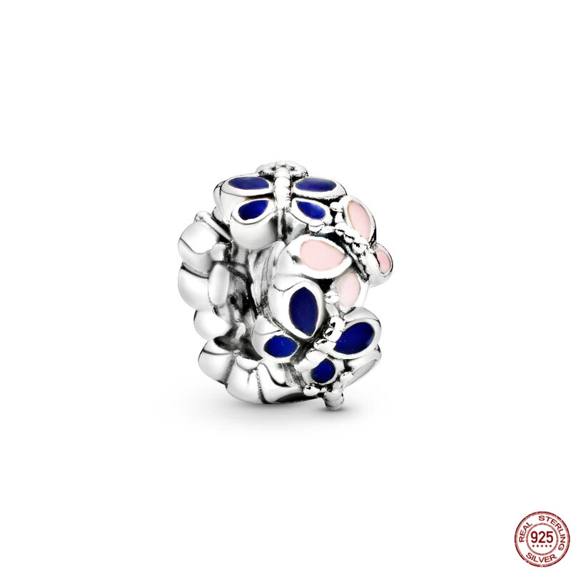 925 Sterling Silver Butterflies Charm Beads para as Mulheres, Flower Clipe Spacer, Fits Original Pandora Pulseira, DIY Jewelry Gift, Hot Sale