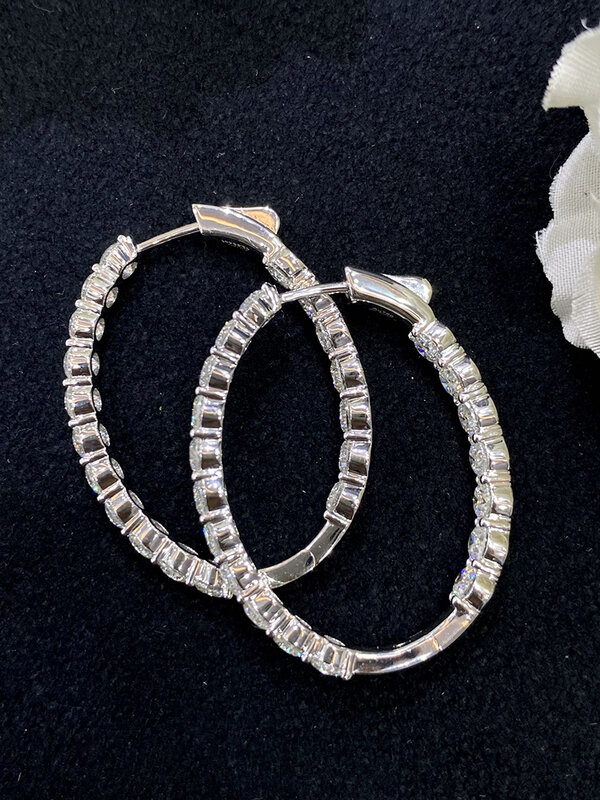 LUOWEND orecchini in oro bianco 18 carati di lusso con vero diamante naturale moda con coulisse a forma di trapano gioielli da sposa per fidanzamento femminile