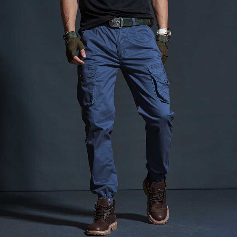 High Quality Khaki Casual Pants Men Tactical Joggers Camouflage Cargo Pants Multi-Pocket Fashions Black Trousers