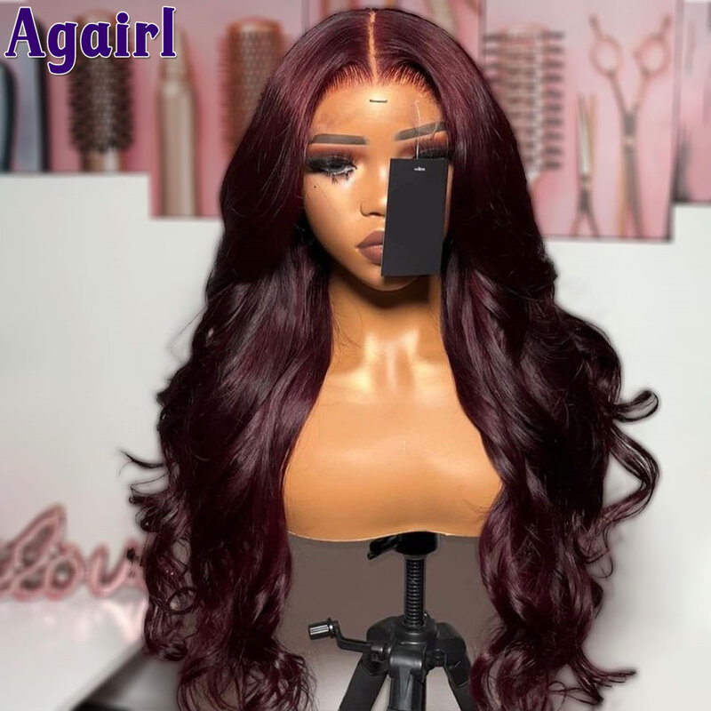 34Inch 13X6 Dark 99J Body Wave Human Hair Wigs for Women Black Burgundy 13X4 Wavy Lace Frontal Wigs Pre Plucked 4X6 Glueless Wig