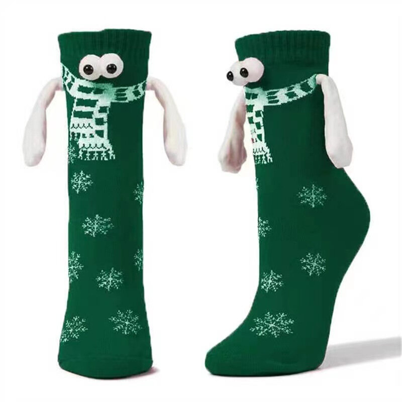 Christmas Magnetic Suction Hand In Hand Socks Unisex Holding Hands Long Socks Girls Harajuku Cute Couple Pure Cotton Sockings