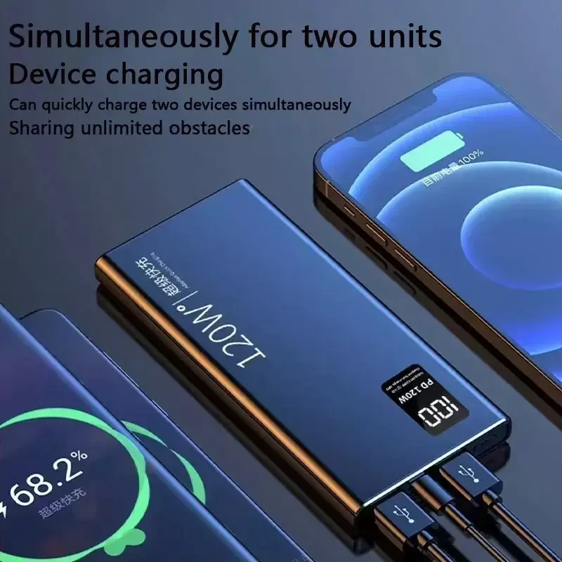 Powerbank daya kapasitas tinggi 120W, pengisian cepat 50000mAh, pengisi daya baterai portabel untuk iPhone Samsung Huawei