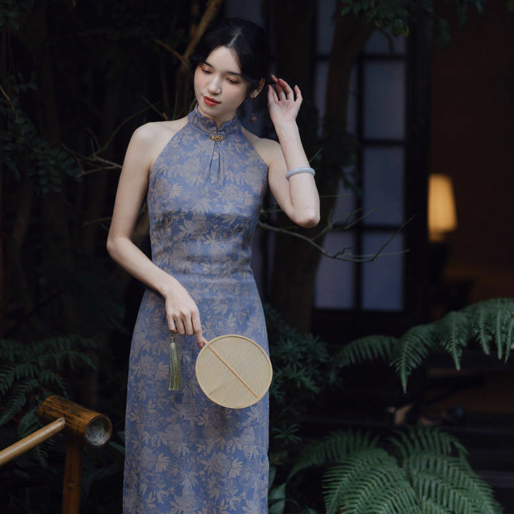 New Chinese Style Vintage Hanfu Qipao Dress Women Elegant Sleeveless Cheongsam Dress Sleeveless Casual Daily Qipao Dress