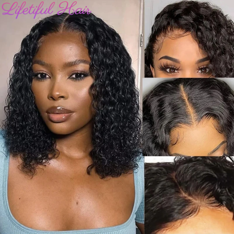 Glueless Bob Wigs Water Wave Glueless Wigs Human Hair Ready To Wear Human Hair Transprent 4x4 Lace Closure Curly Wigs For Women