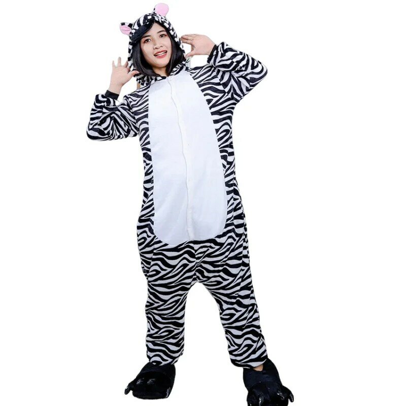 Zebra gestreiftes Biest Bild Kapuze einteiliger Pyjama für Eltern-Kind-Freizeit und Komfort Winter kälte beständige Haushalts kleidung