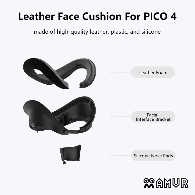 AMVR-cubierta facial para auriculares Pico 4 VR, Soporte de interfaz facial, almohadilla de cuero de esponja lavable de repuesto para PICO4/Pro, accesorios