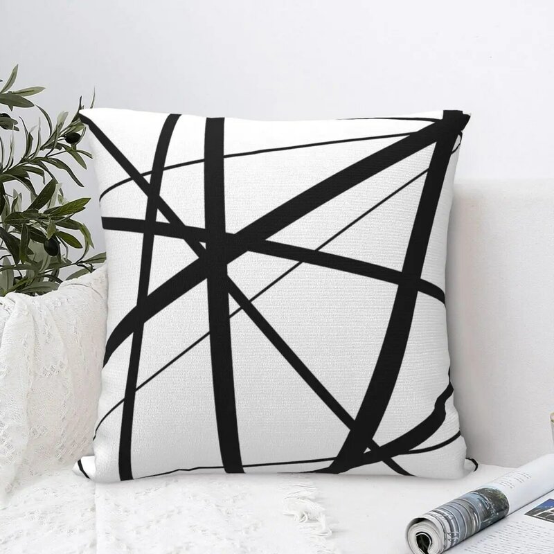 Funda de almohada cuadrada con líneas geométricas en blanco y negro, cubierta de cojín con cremallera decorativa, cómoda, para sofá y hogar