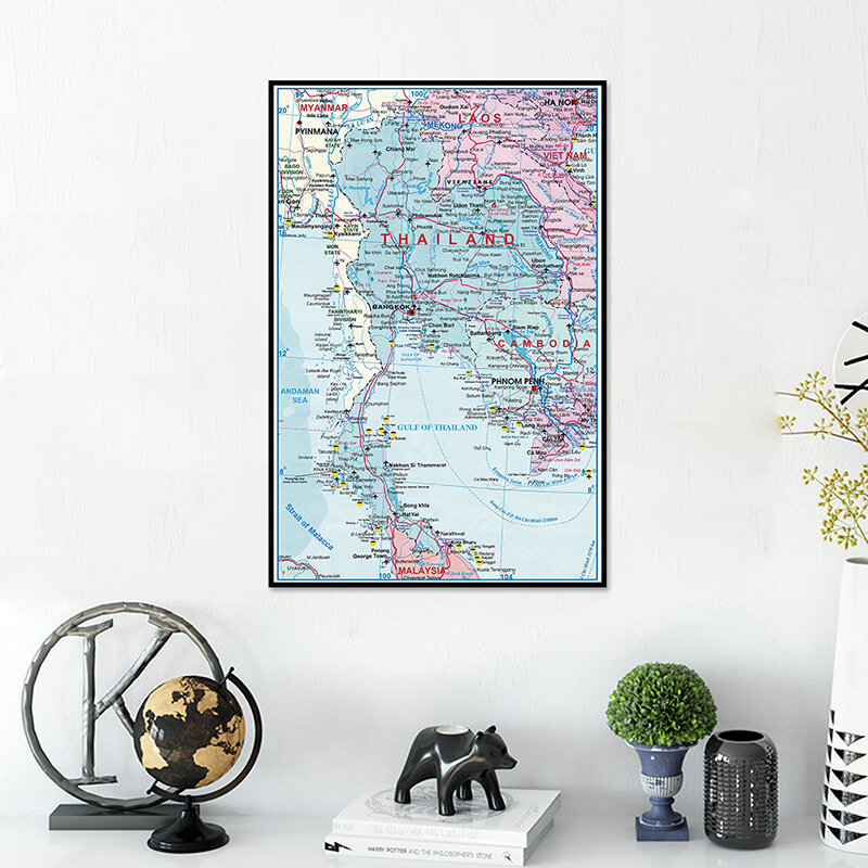 60*90cm mapa da tailândia arte da parede poster sem moldura impressão não-tecido pintura em tela sala de estar decoração para casa suprimentos de escritório