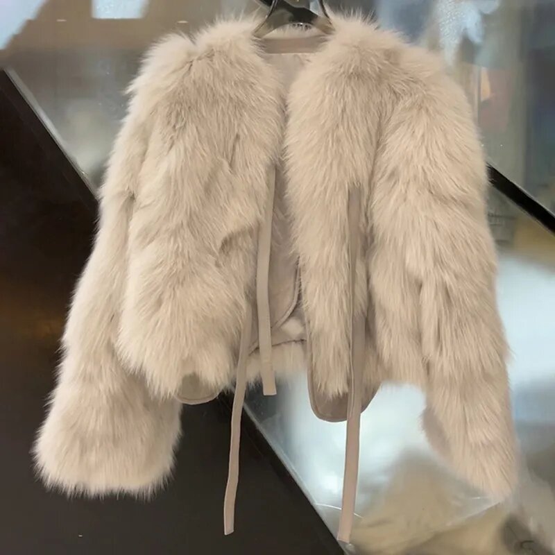 Casaco feminino de imitação de pele de raposa Haining, casaco grosso quente de pele sintética, outono e inverno, novo, 2023